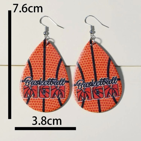 New Basketball Mom Pattern Black & Orange Water Drop Dangle Earrings - Picture 2 of 3